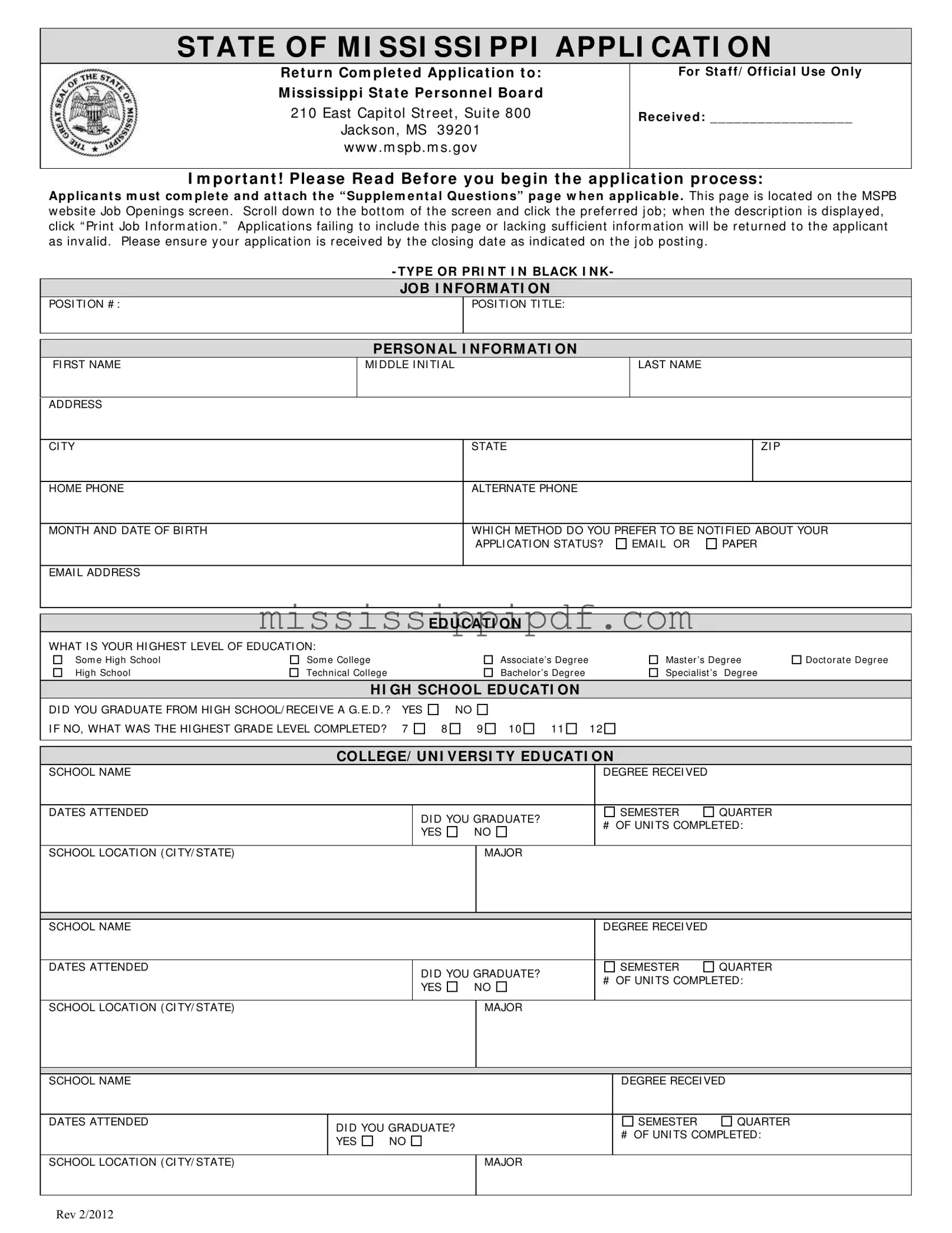 Get Mississippi Application Form
