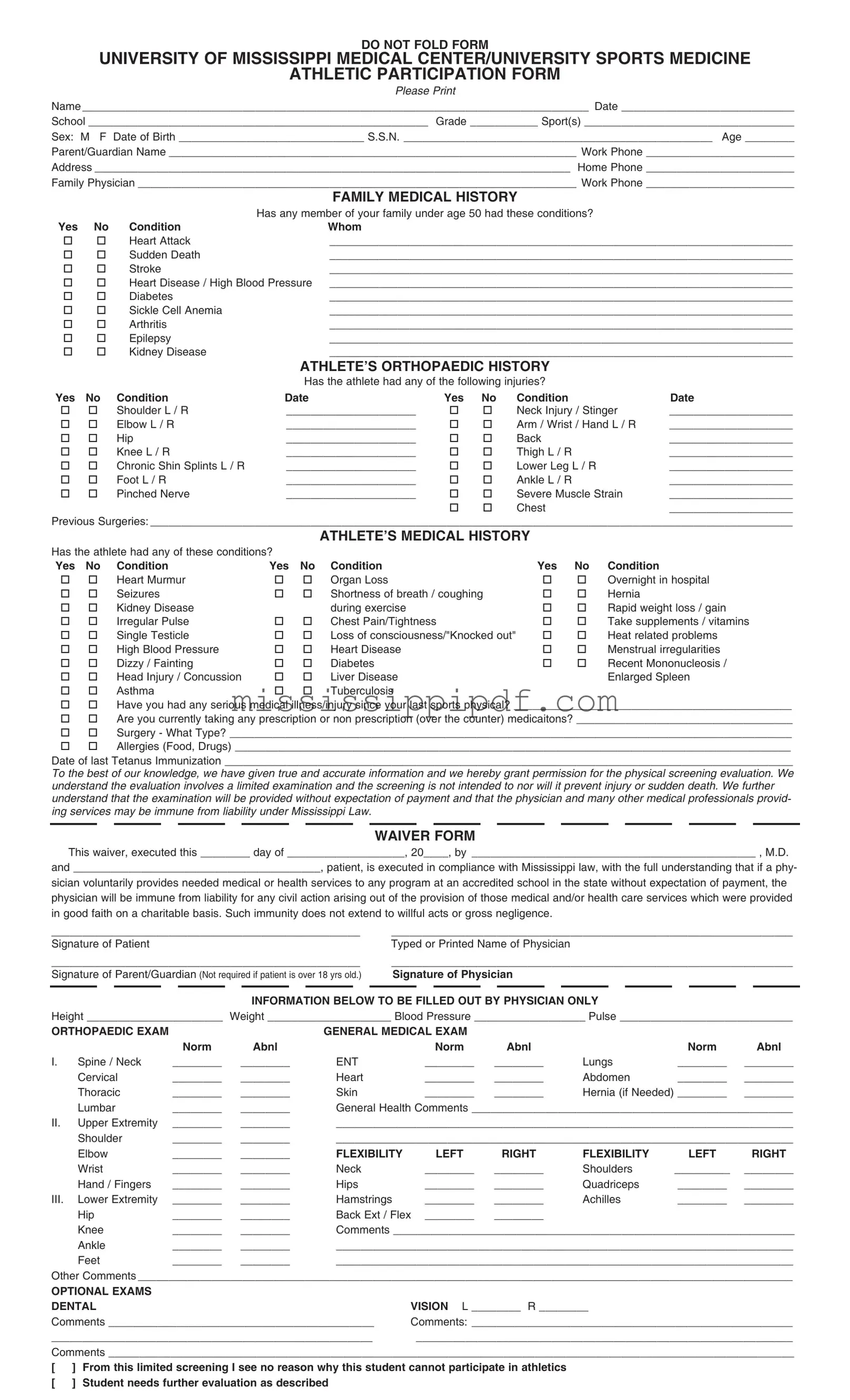 Get Mississippi Sports Medicine Athletics Physical Form