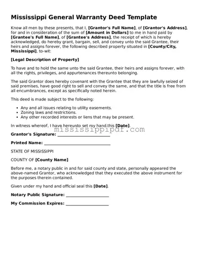 Fillable  Deed Template for Mississippi