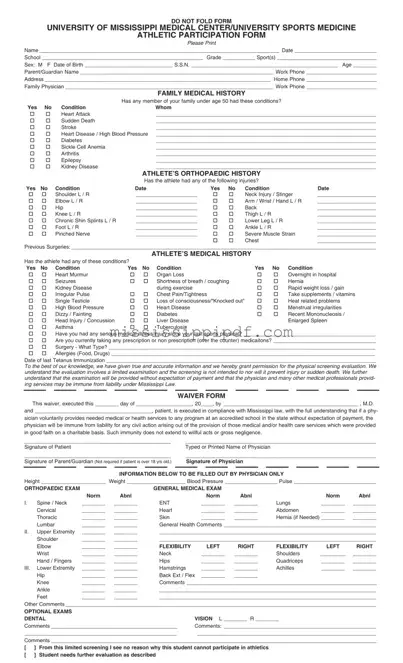 Get Mississippi Sports Medicine Athletics Physical Form